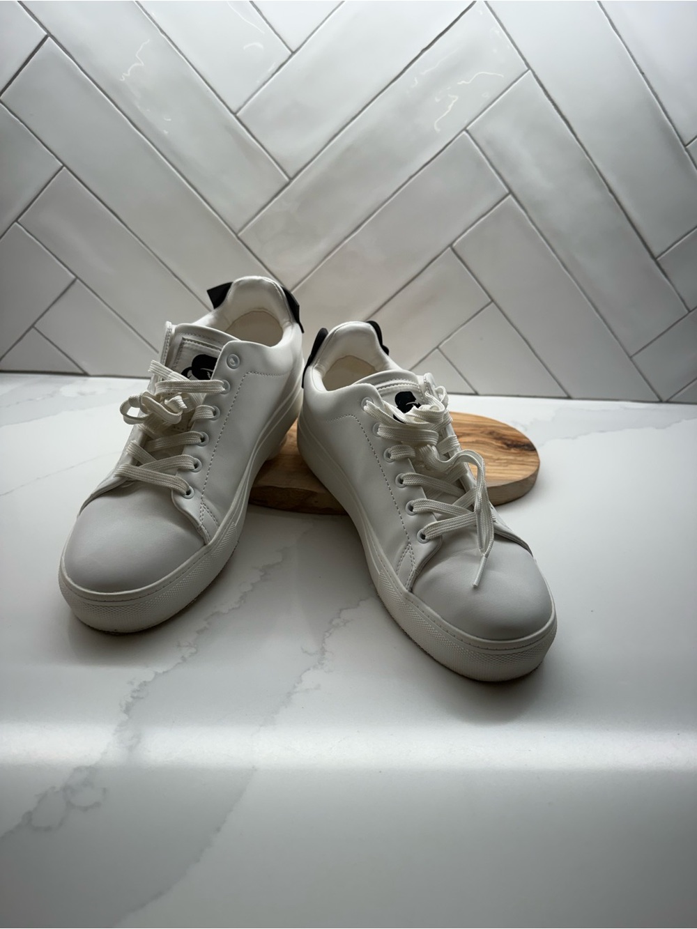 Karl Lagerfeld Paris White Canta Court Style Sneakers Women’s/Unisex